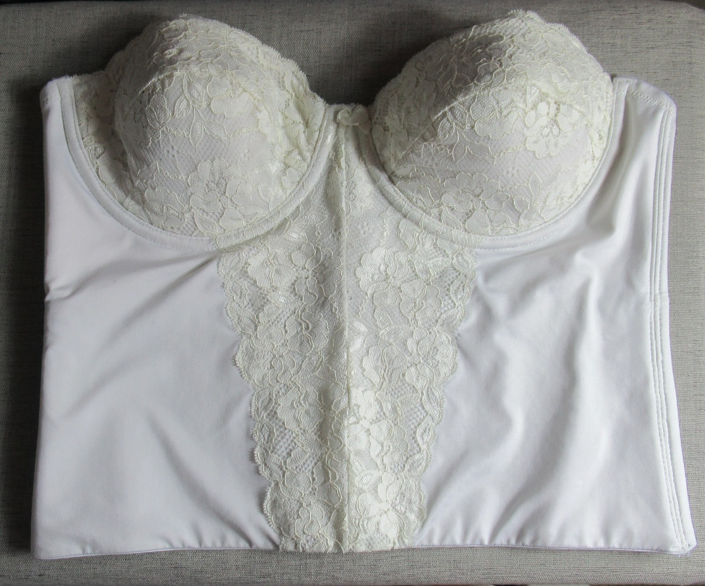 Secret Treasures Bra 38C White Lace Pin Up Strapless Longline Bustier Burlesque